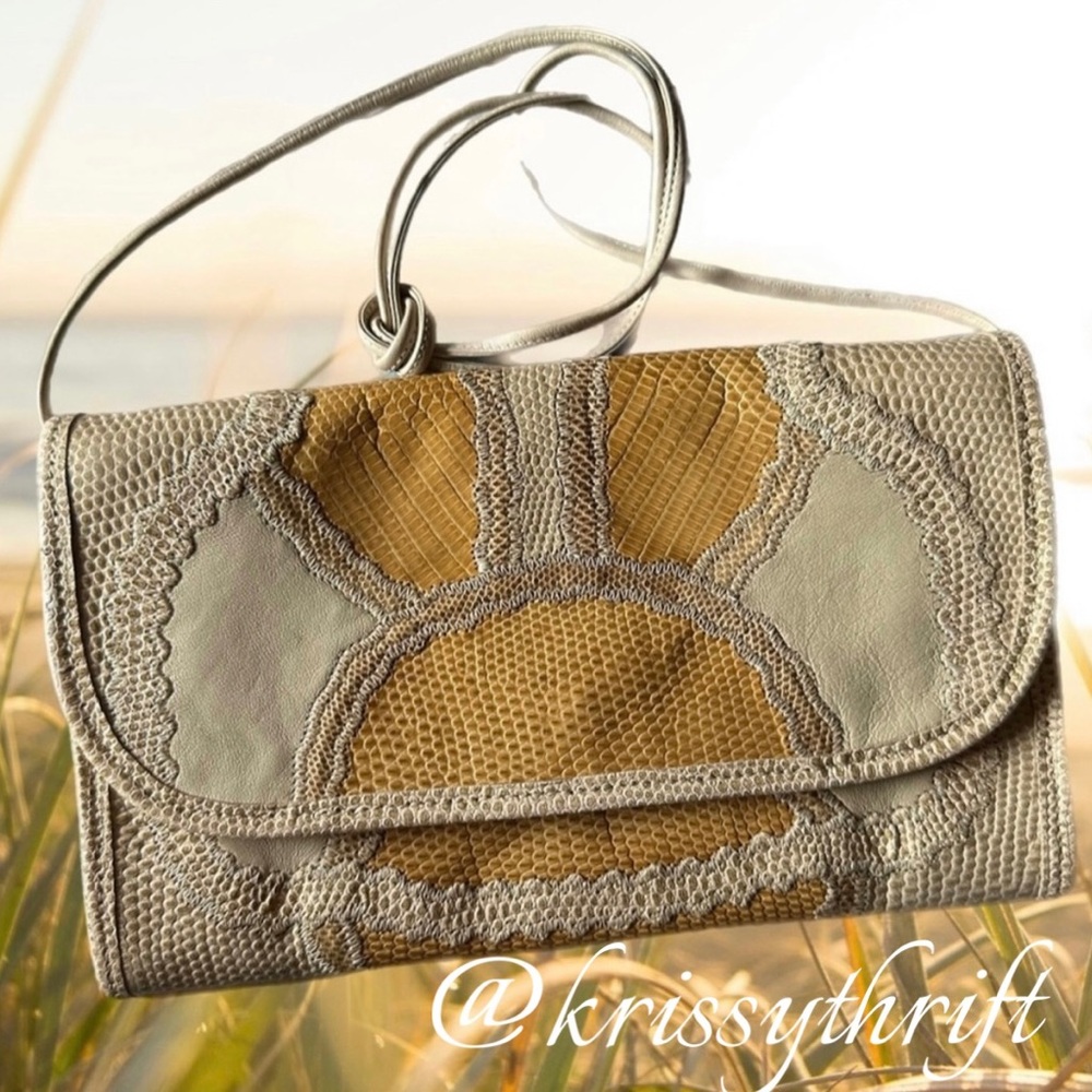 Carlos Falchi RARE Vintage Reptile & Leather Crossbody/Clutch EUC